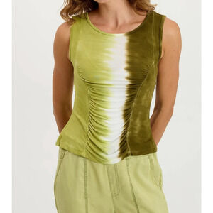 New XCVI Bano Jersey Tank Top Size Small Green Color Block Tie Dye Ruched NWT